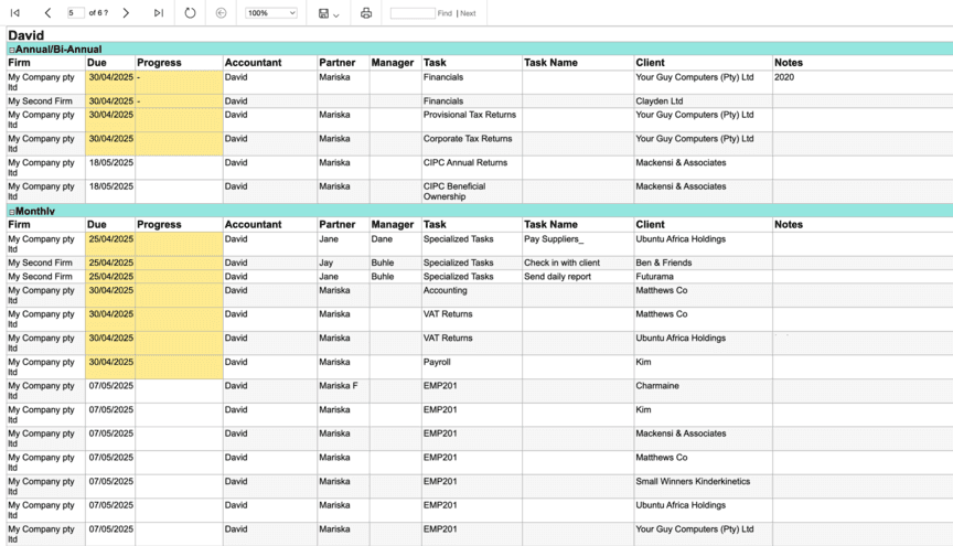 Reports example in DataGrows Practice Management System